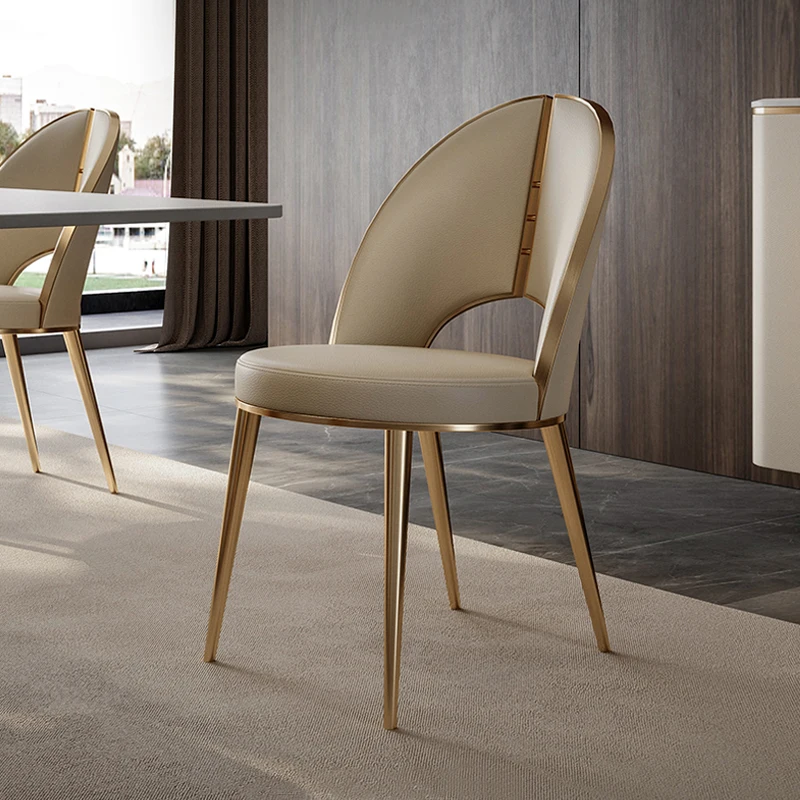 Italian Light Dining Chairs Stainless Minimalist Metal Leg Comfortable Chairs Leather Dining Room Sandalyeler Home Furniture