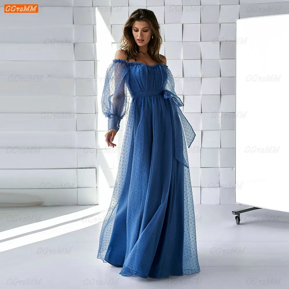 

Royal Blue Prom Dresses Long Puff Sleeves Party Gowns 2022 Robe De Bal Femme Longue A Line Tulle Vestidos De Fiesta Para Bodas