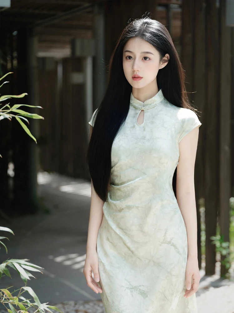 Благородное и элегантное зеленое Новое китайское улучшенное платье Sle новинка 2024