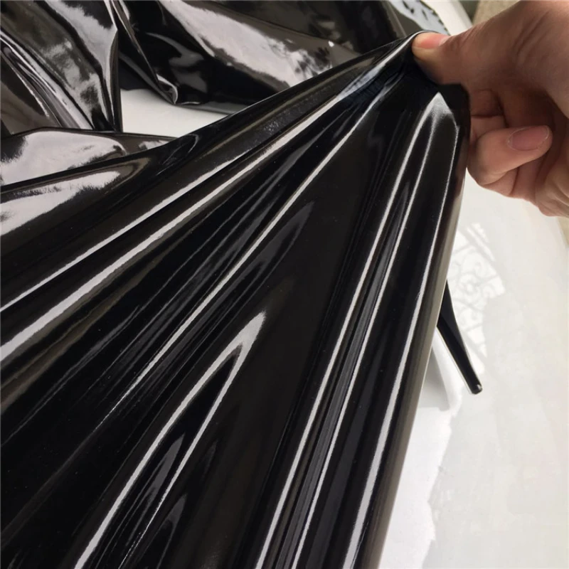 

Bright Leather Fabric Knitted High Elastic PU Material Pure Black Imitation Leather Cloth Apparel Diy Sewing