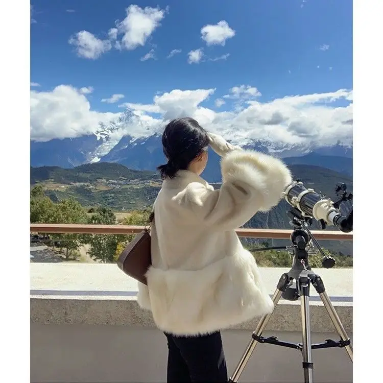 2021 New Winter Imitation Mink Fur Jacket Women Loose Fur Collar Thick Warm OverCoat Female h Mid-length Woolen Coat korean