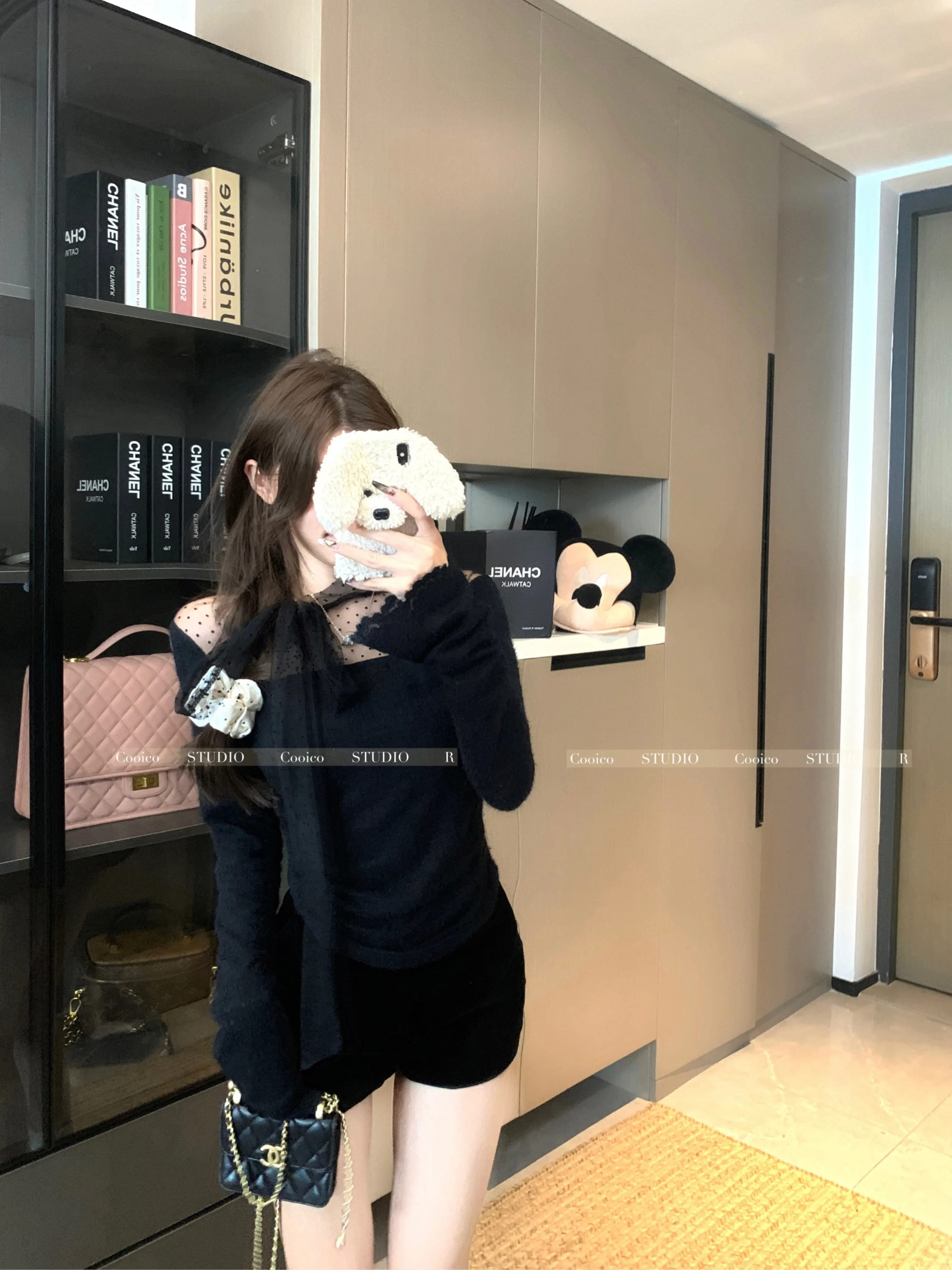 White Lace Polka Dot Long sleeves Shirt Women Early Autumn Chic Bow Graceful Inner wear Bottoming Short Top