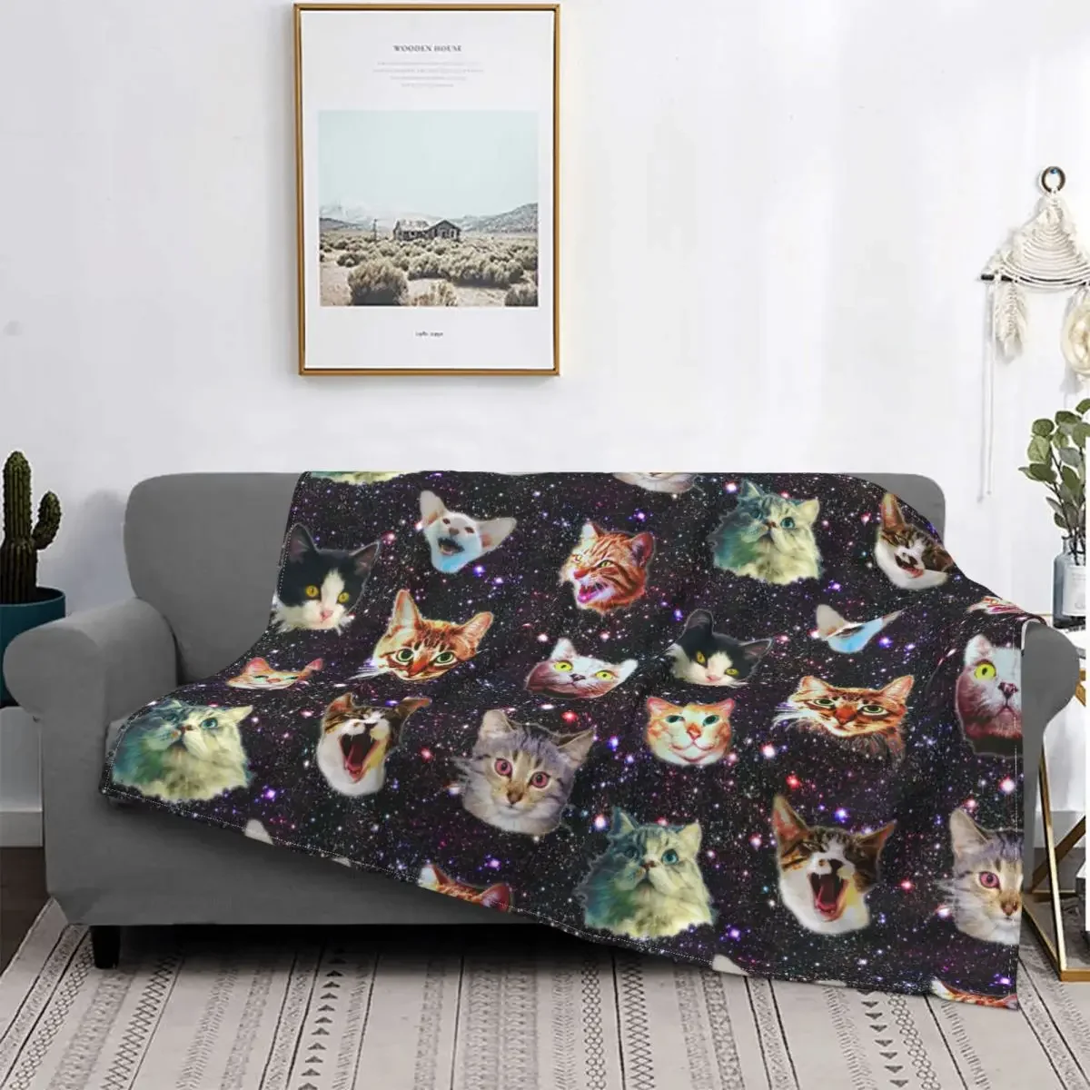 

Забавные одеяла с кошачьими головами в космосе, вельветовые весенне-осенние переносные мягкие покрывала с животными, покрывало для дома и автомобиля