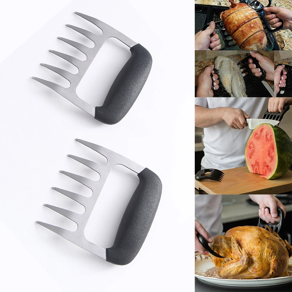 2 Pcs/set BBQ Cut Meat Machine Stainless Steel Bear Claw Barbecue Spoon Fork Food Dividing Machine Meat Tearing Tool Turkey