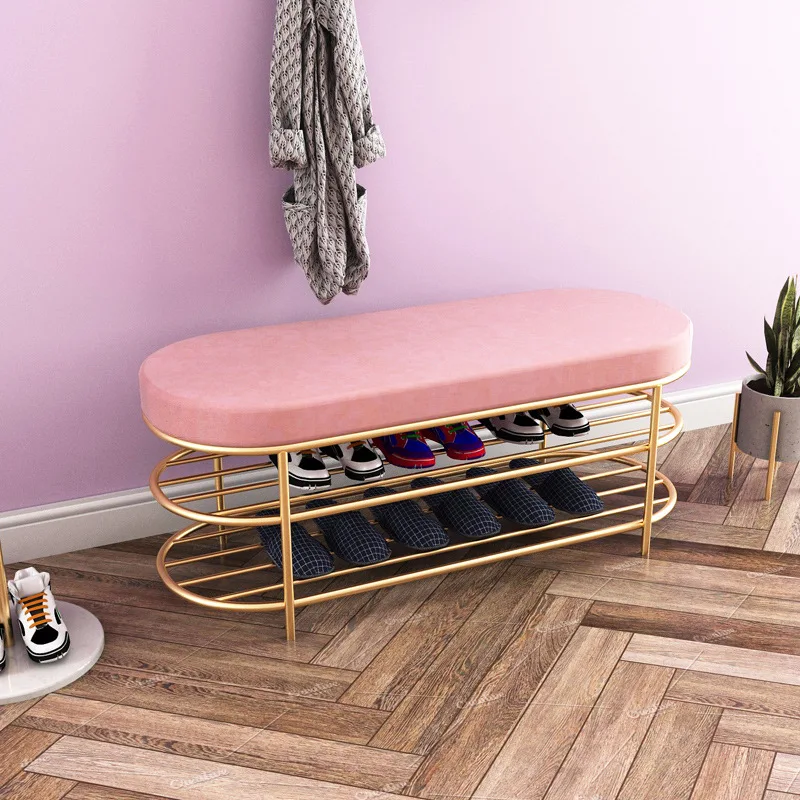 

Nordic Living Room Furniture Shoe Changing Stool Door Home Luxury Wrought Iron Shoe Cabinet Storage Shoe Rack Try on Shoe Stool