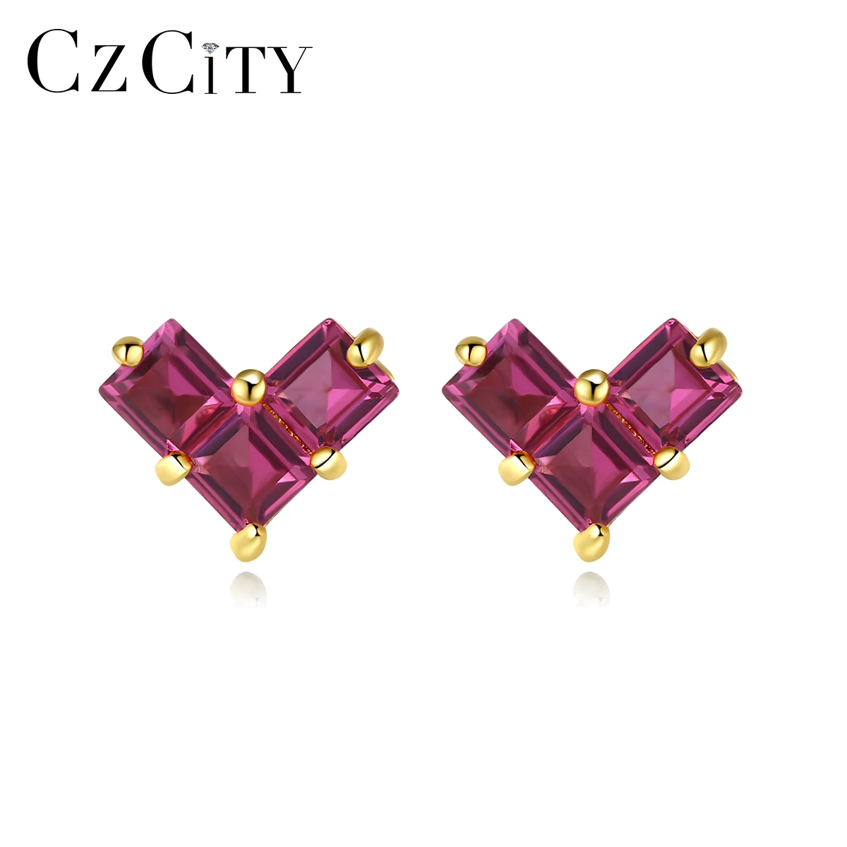 

CZCITY New Romantic 925 Sterling Silver Stud Earrings for Women Fine Jewelry Topaz Gemstone Heart Pendientes Fashion Lover Gifts