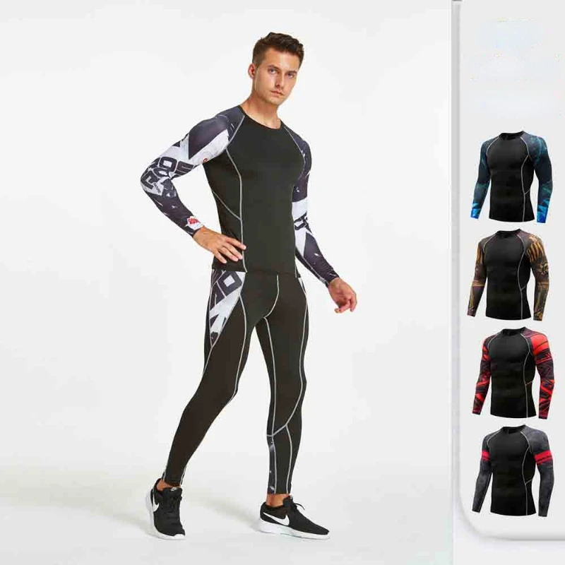 Men's Exercise Fitness Suit Tights Men's Long Sleeve Exercise T-Shirt Trousers Speed Dry Super Elastic Jogging Suit