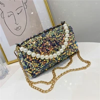luxury fashion sequin design pearl chain shoulder handbag womens new summer pendant elegant dinner lipstick bag shiny wallet