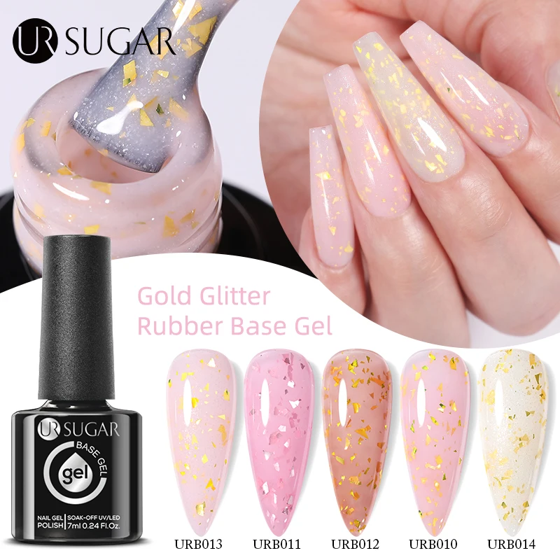 UR SUGAR Золотой блестящий резиновый базовый гель молочно-розовый телесный