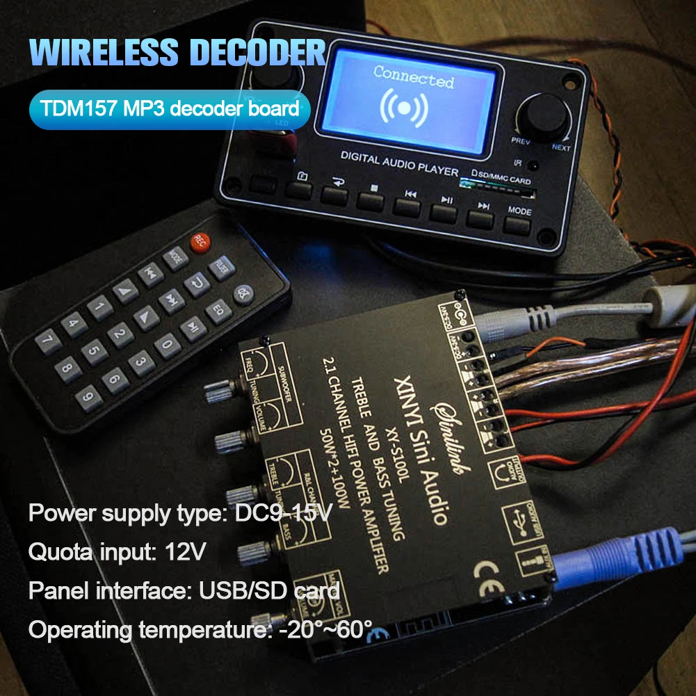 

WAV MP3 Bluetooth-совместимая Плата декодера, модуль аудиоплеера с пультом дистанционного управления, усилитель аудиоплеера