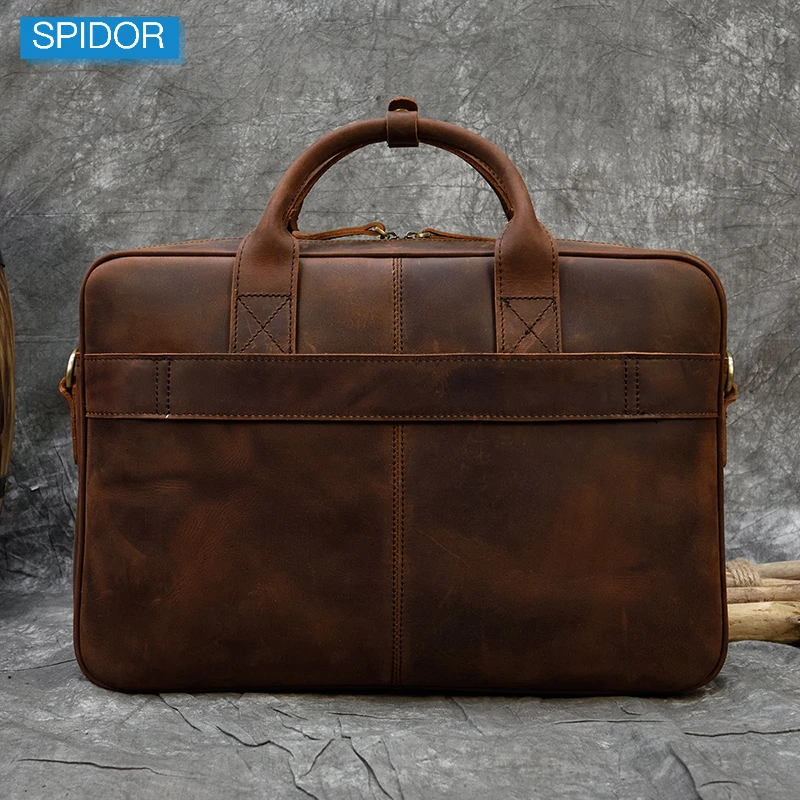SPIDOR Laptop Briefcase Bag Genuine Leather Handbags Casual 15.6 Pad Bag Daily Working Tote Bags Men Male bag for documents