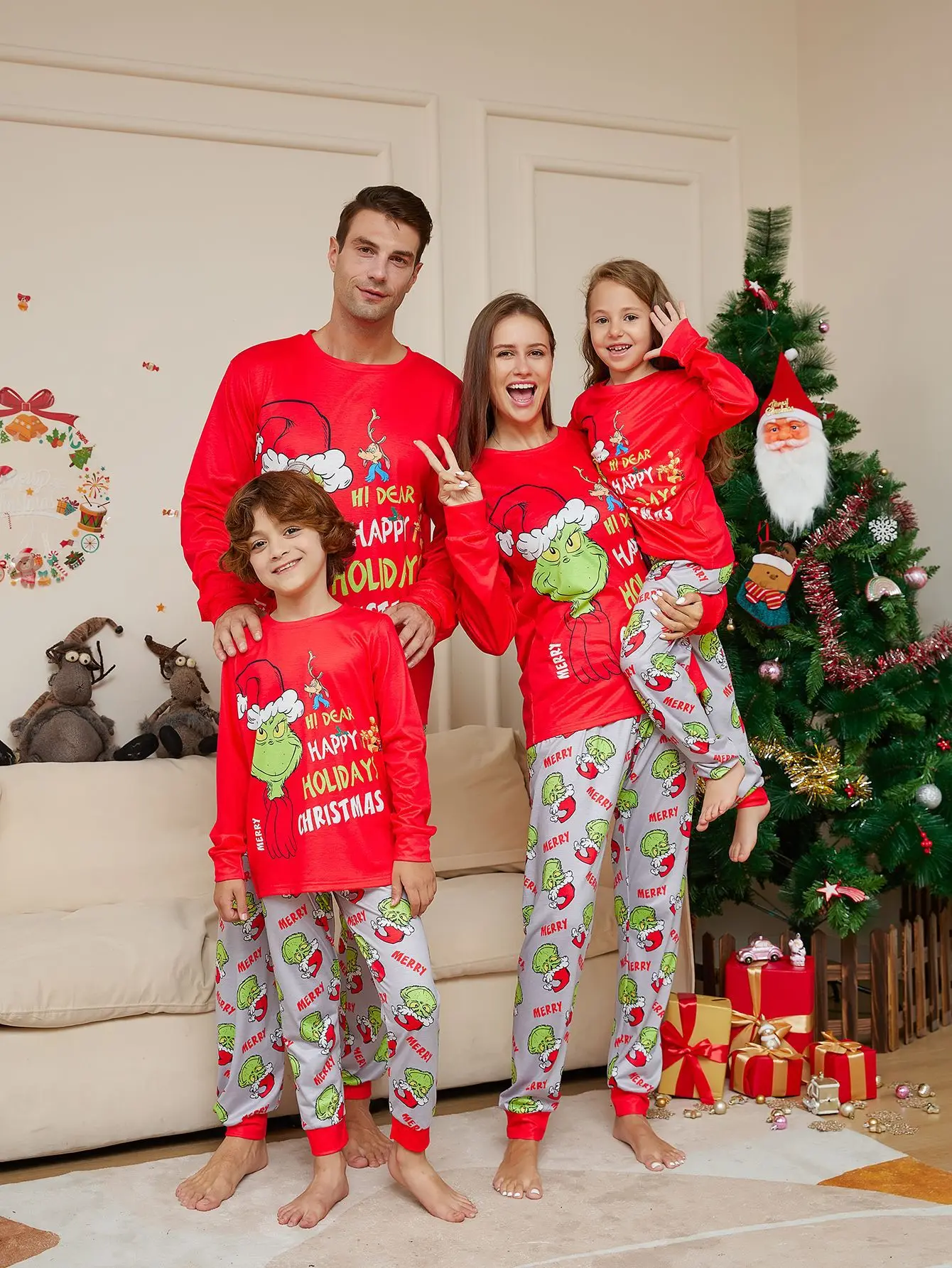 

Cartoon Print Christmas Family Matching Pajamas Xmas Pjs Long Sleeve Father Mother Kids Couples Daddy Mommy Me Daughter 2023 New