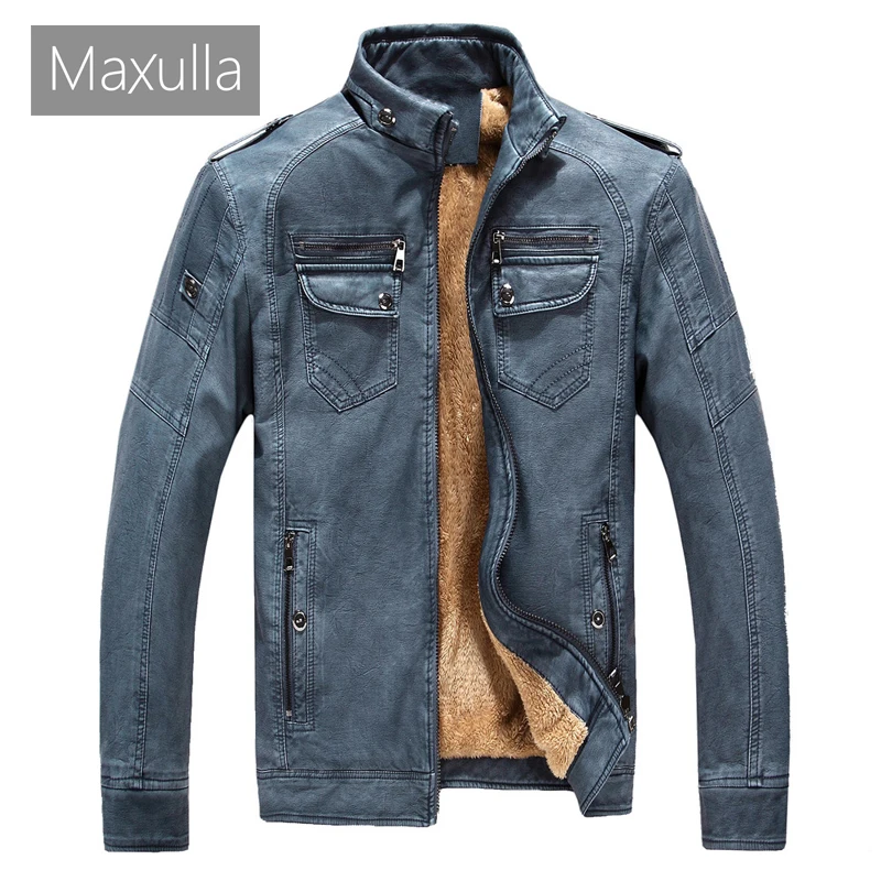 Куртка мужская из искусственной кожи мотоциклетное пальто на молнии с толстой