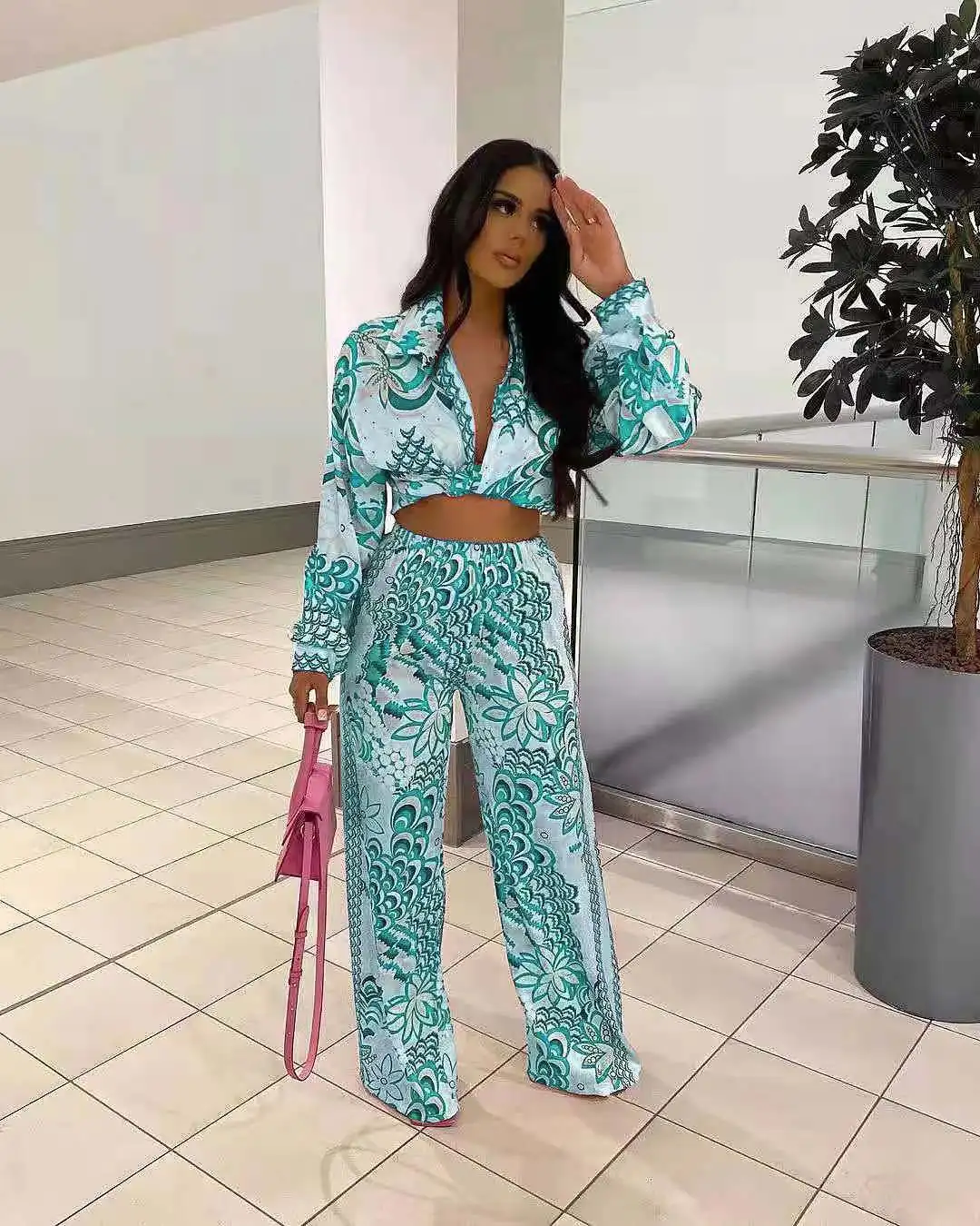 

Summer 2 Piece Set Women Fashion Printing Long-sleeved Shirt Blouses Shorts Suit Y2K Street Casual Three Piece Sets