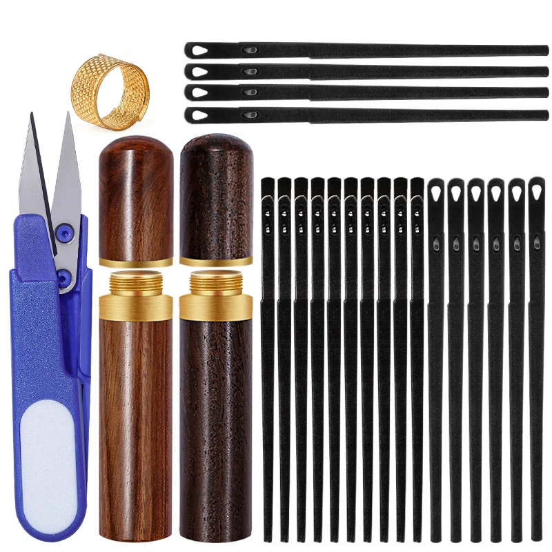 

24 Pcs Leather Sewing Craft kit Leather Cord Lace Needle with Bottle And Thimble and Sewing Scissors For Hand Sewing Tools