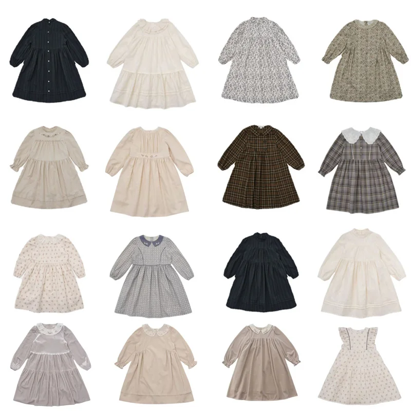

Pre-sale (Ship September) 2023 Autumn Girls Clothes Long Sleeved Floral Printed Dress Back Button Kids Dresses for Girls