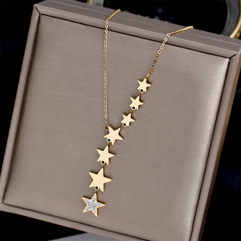 

High Quality Stainless Steel Gold Star Zircon Necklace Ladies Chain Necklace Necklace 2022 Trend Fashion Jewelry Gift