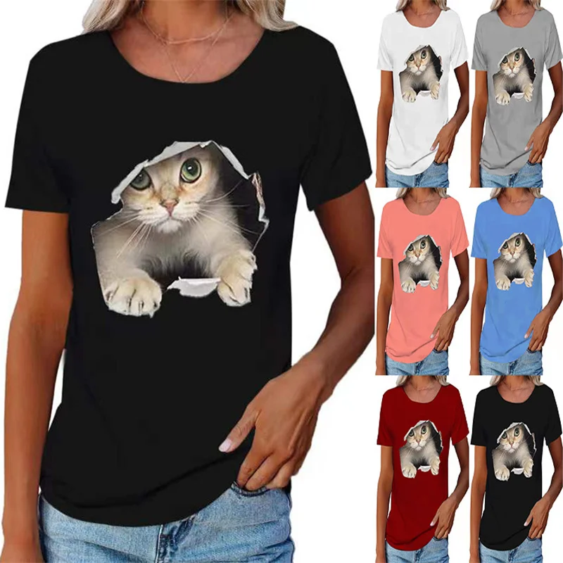 

2022 Fashion 3D Cat Printing Harajuku Women T-Shirt Summer Short sleeve O-neck Tshirt Casual Streetwear Top Female T shirts 5XL