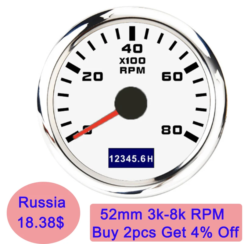 

3000-8000 RPM Tacho Meter 52mm Pointer Tachometer Gauge With Red Backlight For Car Marine Boat Yacht RV Camper 9-30V Accessories