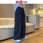Брюки LAPPSTER мужские с широкими штанинами, уличная одежда, мешковатые с карманами Harajuku, винтажные модные джоггеры, черные, 2022