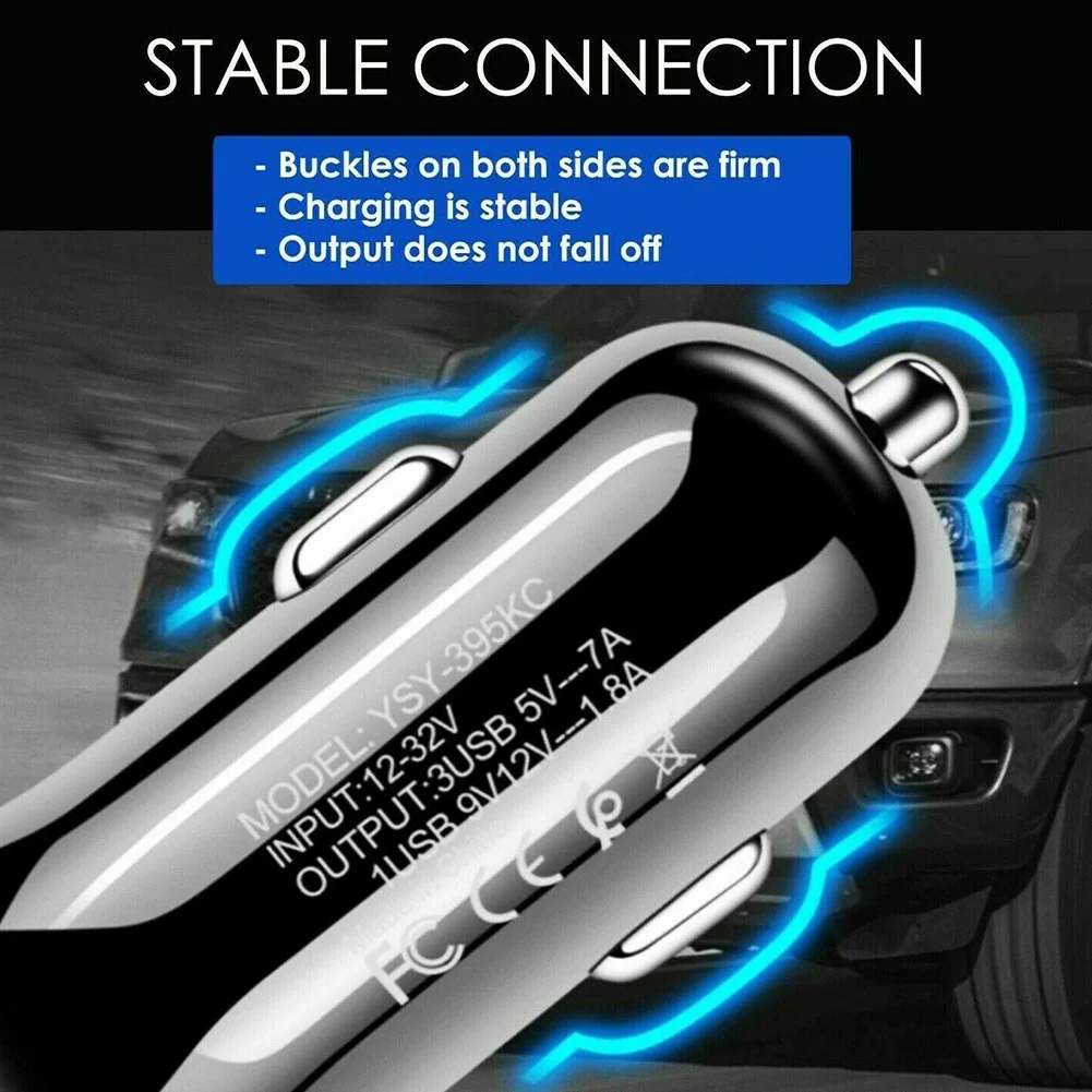

USB Car Charger Auto QC 3.0 Replacement Safe Spare 3 Port With Lighting
