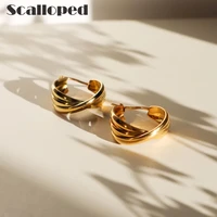 scalloped fashion spiral design twist hoop earrings statement three circles stainless steel ear accessories women fine jewelry