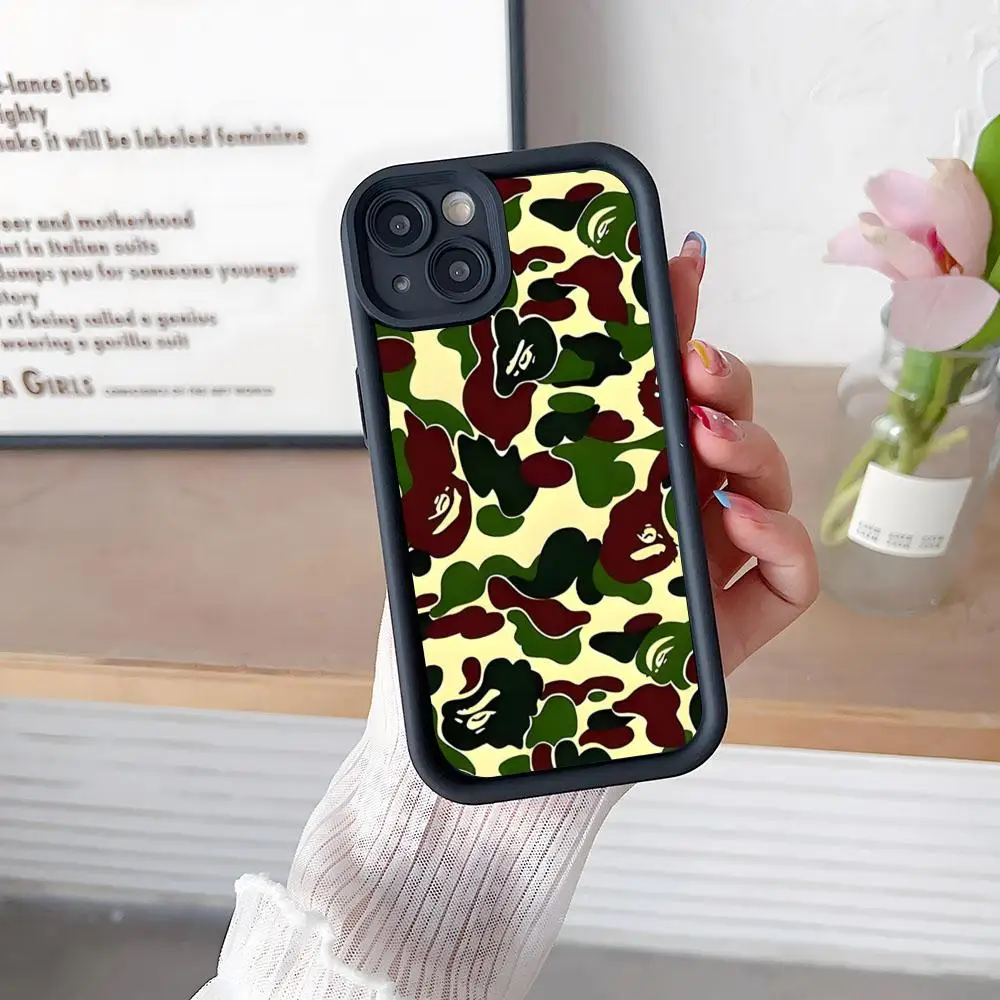 Фото Модный чехол для телефона с узором B-BAPE, простой однотонный матовый силиконовый чехол для iPhone 17, 16, 13, 12, 15, 14 Pro Max Plus, универсальный №2