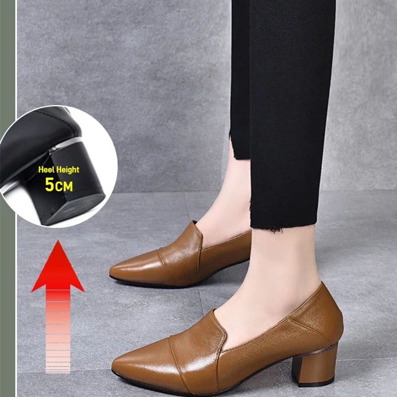 SIKETU medium heel leather shoes Woman Shoes Medium Heel Ladies Women's Shoes Heels Comfort Women Pumps  Black  New