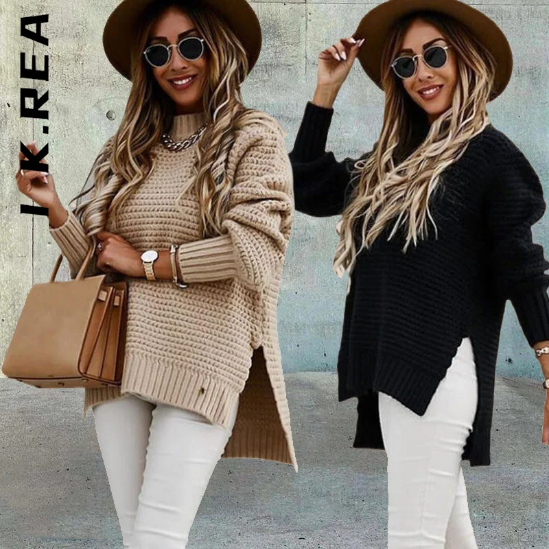 

I K.Rea новый вязаный женский свитер базовый Повседневный женский джемпер 2022 шикарный пикантный топ с круглым вырезом Женская свободная винта...