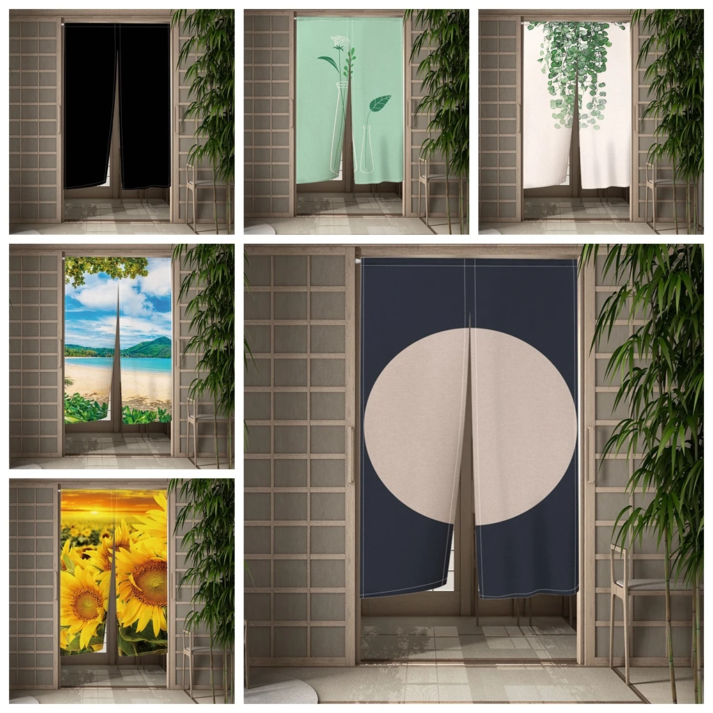 

Pastoral Green Plant Thick Linen Door Curtain Living Room Bedroom Kitchen Curtains Home Entrance Decoration Customizable Curtain