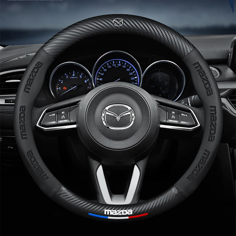 

From Mazda 3 5 6 M6 Skyactiv CX-3 CX-5 CX8 CX8 3 Axela 6 Athens Demio RX8 MX5 2 3 3. Carbon Fiber Leather Car Steering Wheel Cov