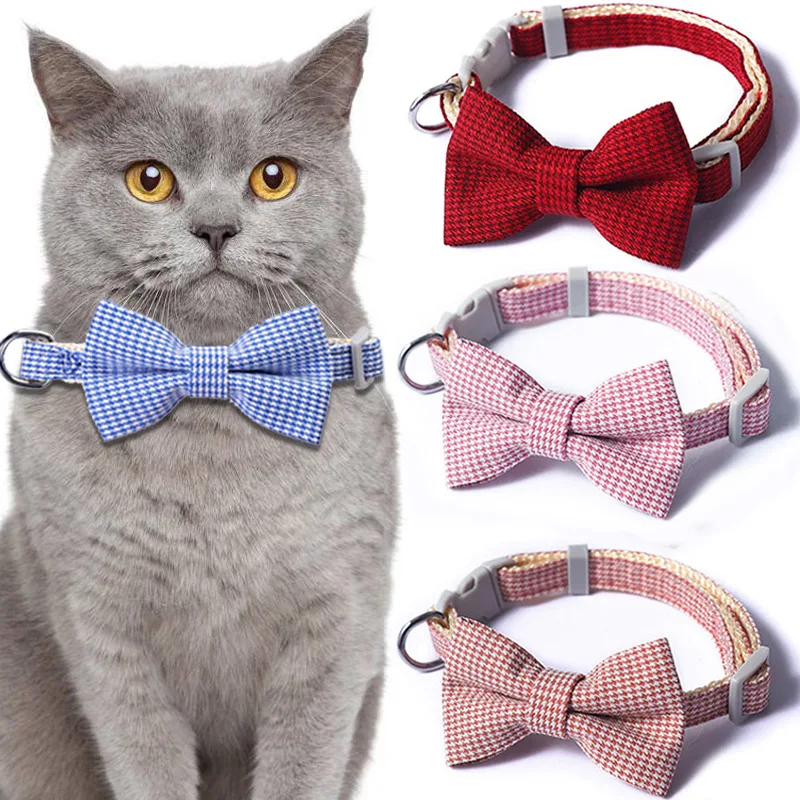 1PC Cute Pet Cat Dog Adjustable Bow Tie Plaid Print Bow Tie Checkered Bow Tie Holiday Wedding Decoration Accessories