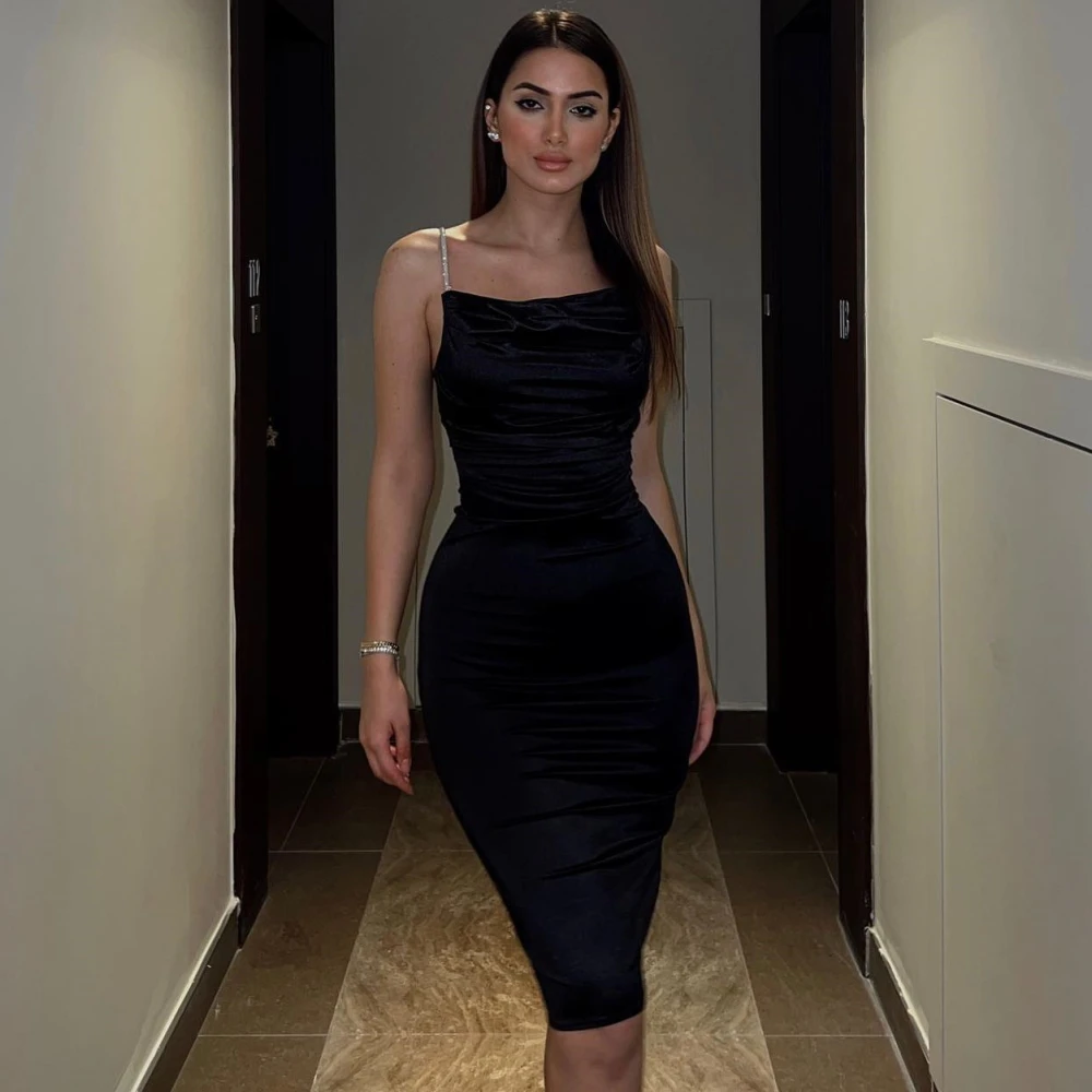 

Qcenkern, Короткие вечерние атласные платья на бретелях-Спагетти длиной до середины икры, вечерние платья без рукавов, женские платья, вечерние ...