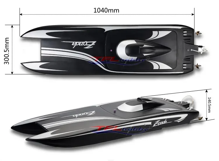 Фото TFL Zonda Cat 1133 Catamaran 1040 мм с двумя двигателями, большой бесщеточный электрический пульт дистанционного управления, лодка ARTR, корпус из стекловолокна №2