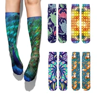 unisex cotton socks with peacock print colorful cool fashion sexy middle tube socks soft comfortable bar club happy tide socks