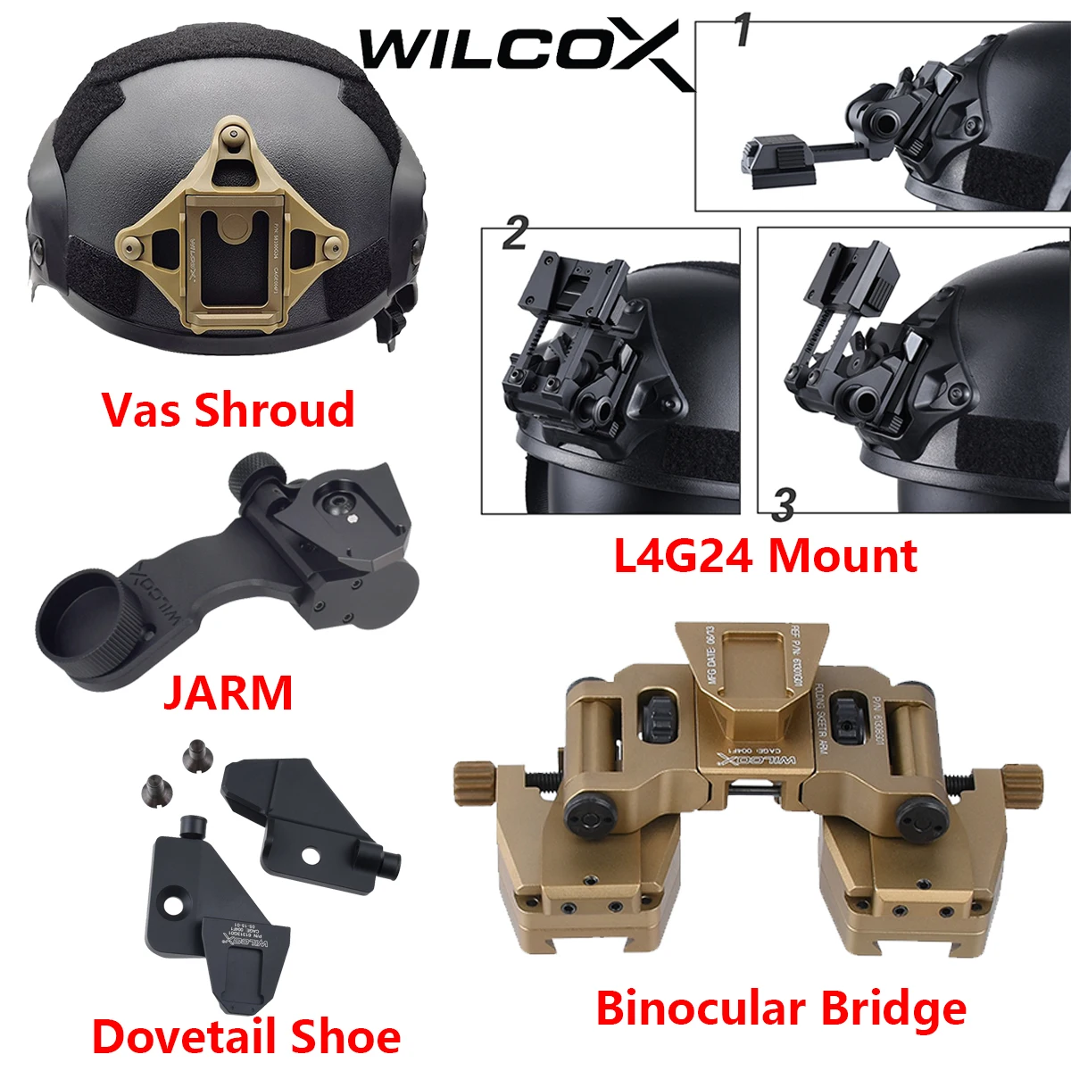 Фото Wilcox Metal L4 G24 L4G24 Крепление NVG JARM Тактический шлем Адаптер для ваз Кожух Бинокулярный мост Обувь «ласточкин хвост» Охота Крепление NVG №1