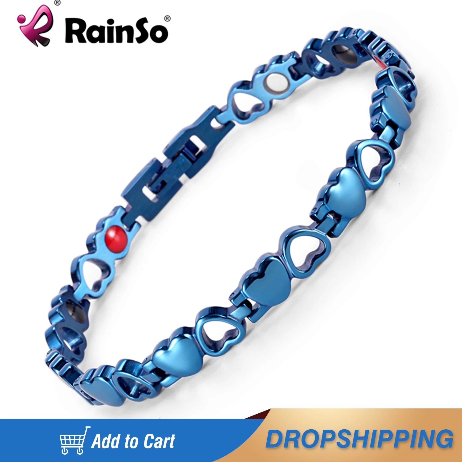 

Rainso Heart Design Magnetic Bracelet Women 4 Elements Health Bio Energy Blue Stainless Steel Bracelets Girls Jewelry