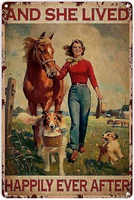 fashionable chic interesting metal tin sign the girl on farm with horses and dogs and she lived happily ever after art decor