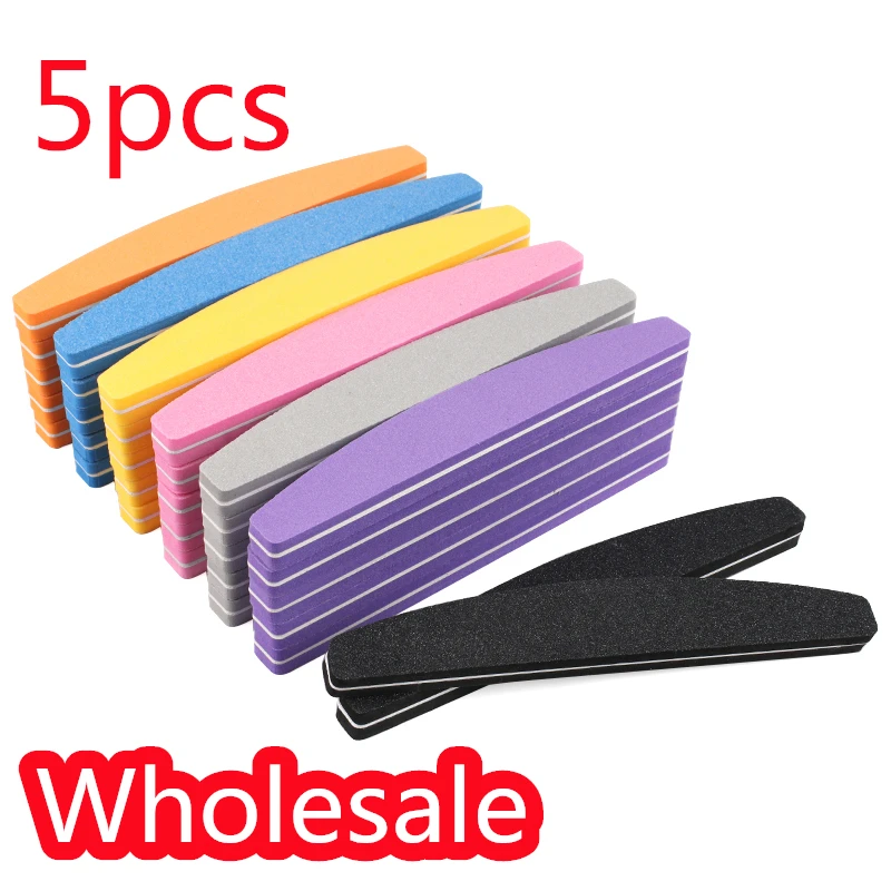 

1/5 шт./лот полумесяц двухсторонние пилки для ногтей 100/180 наждачная бумага губка блок Полировка Ногтей шлифовка для маникюра педикюра