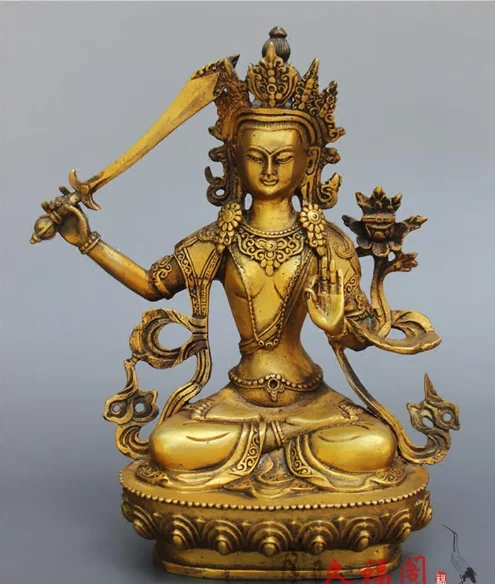 

Old Tibetan Buddhism Hand Engraving Brass Bodhisattva Manjusri Buddha Statue