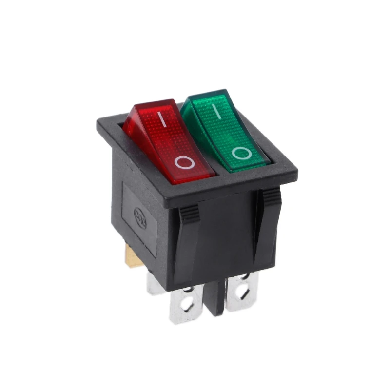 

T5EB Dual Boat Rocker Switch 6 Pin On-Off With Green Red Light 20A 125V AC
