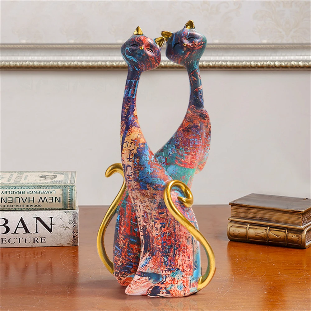 

Nordic Cute Cat Catty Resin Sculpture Figurine Office Home Decoration Ornaments Desktop Decor Handmade Craft Modern Art