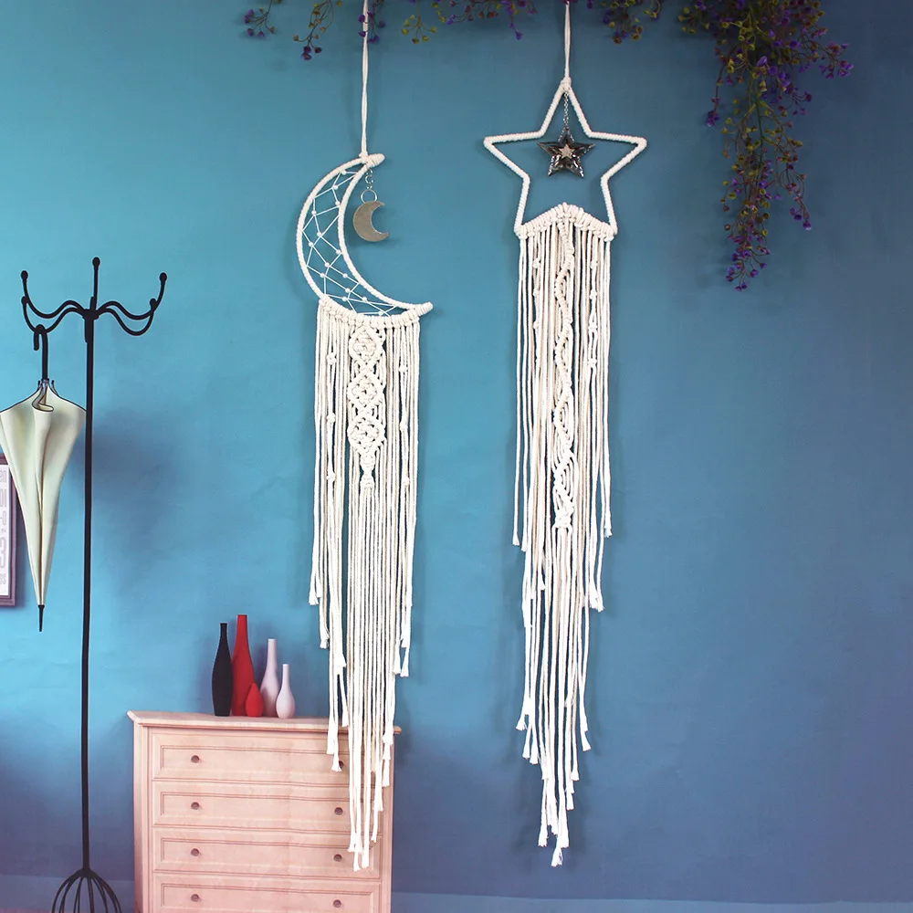 

Star Moon Sun Macrame Dream Catcher Boho Home Wall Decor Girls Kids Nursery Garden Decoration Outdoor Gifts