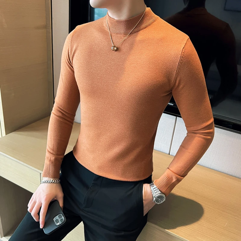 2022 Men New Winter Half Turtleneck Thick Sweaters/ Casual Half TurtleNeck Solid Color Quality Keep Warm Slim Sweaters Pullover