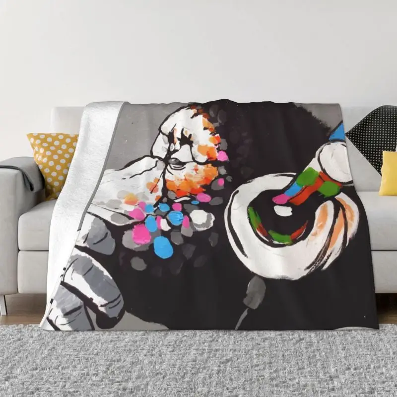 

Banksy DJ Monkey Thinker With Headphones Blanket Fleece Spring Warm Flannel Street Pop Art Throw Blankets Home Bedroom Bedspread