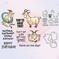 cute cartoon goat metal cut dies clear stamp happy birthday diy scrapbooking for decor cutting dies stamps for paper cards album