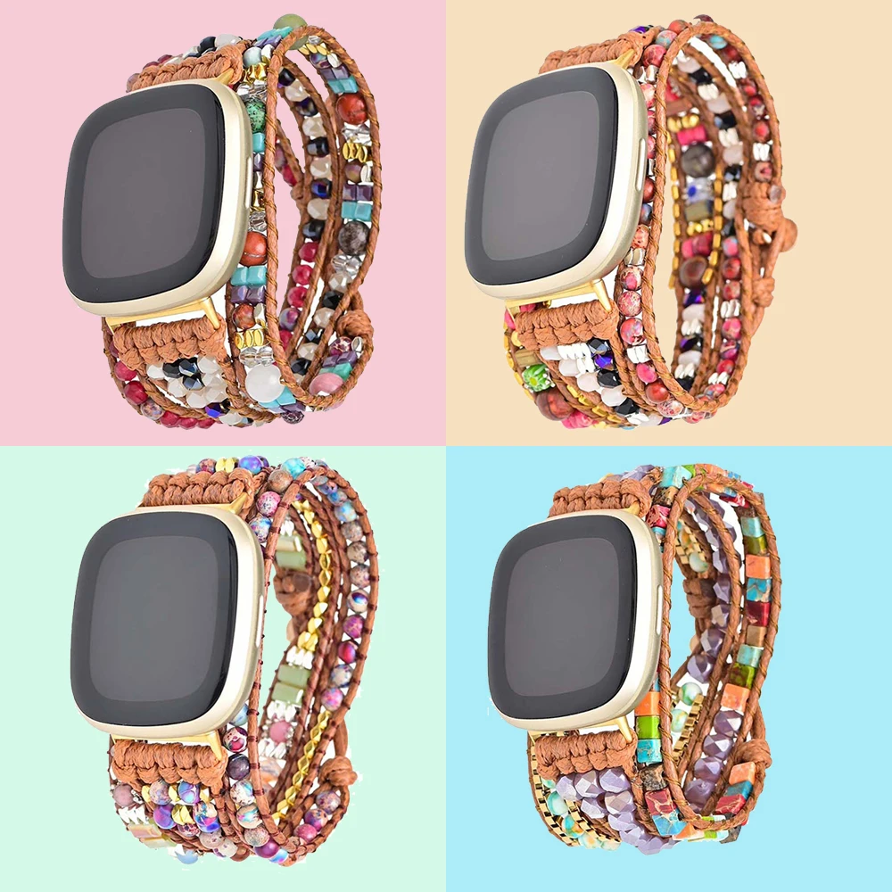 Natural Gemstone Bohemian Bracelet Strap For Fitbit Versa 2/Versa 3 Band Watchband Rope Bead Wristband For Fitbit Versa 3 Strap
