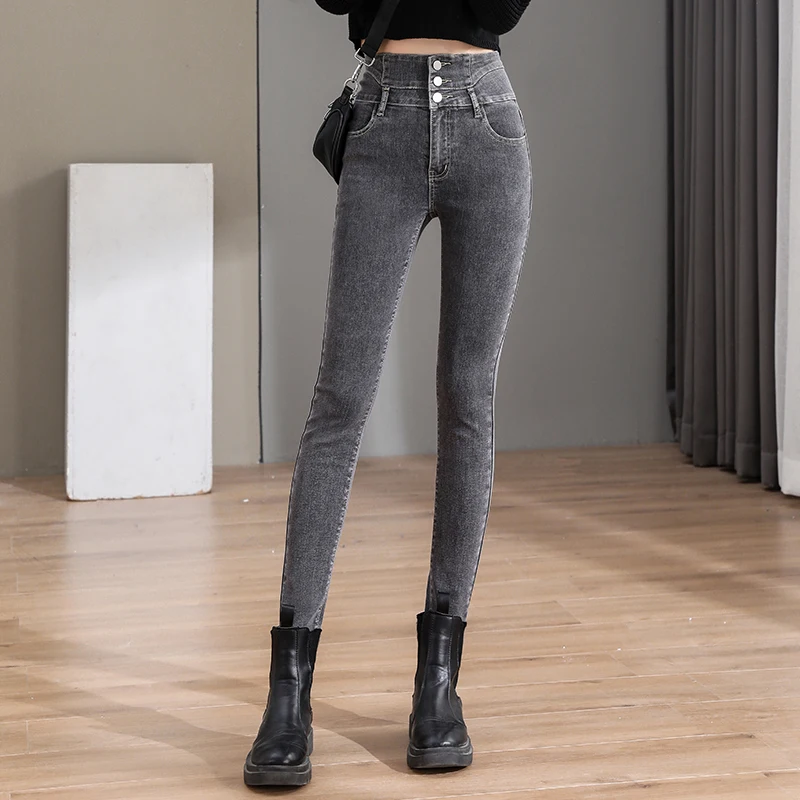 

Basic High Waisted Stretch Jeans Women Fashion Trends Slim Clothes Teenage Girls Solid Grey Denim Pants Casual Skinny Streetwear