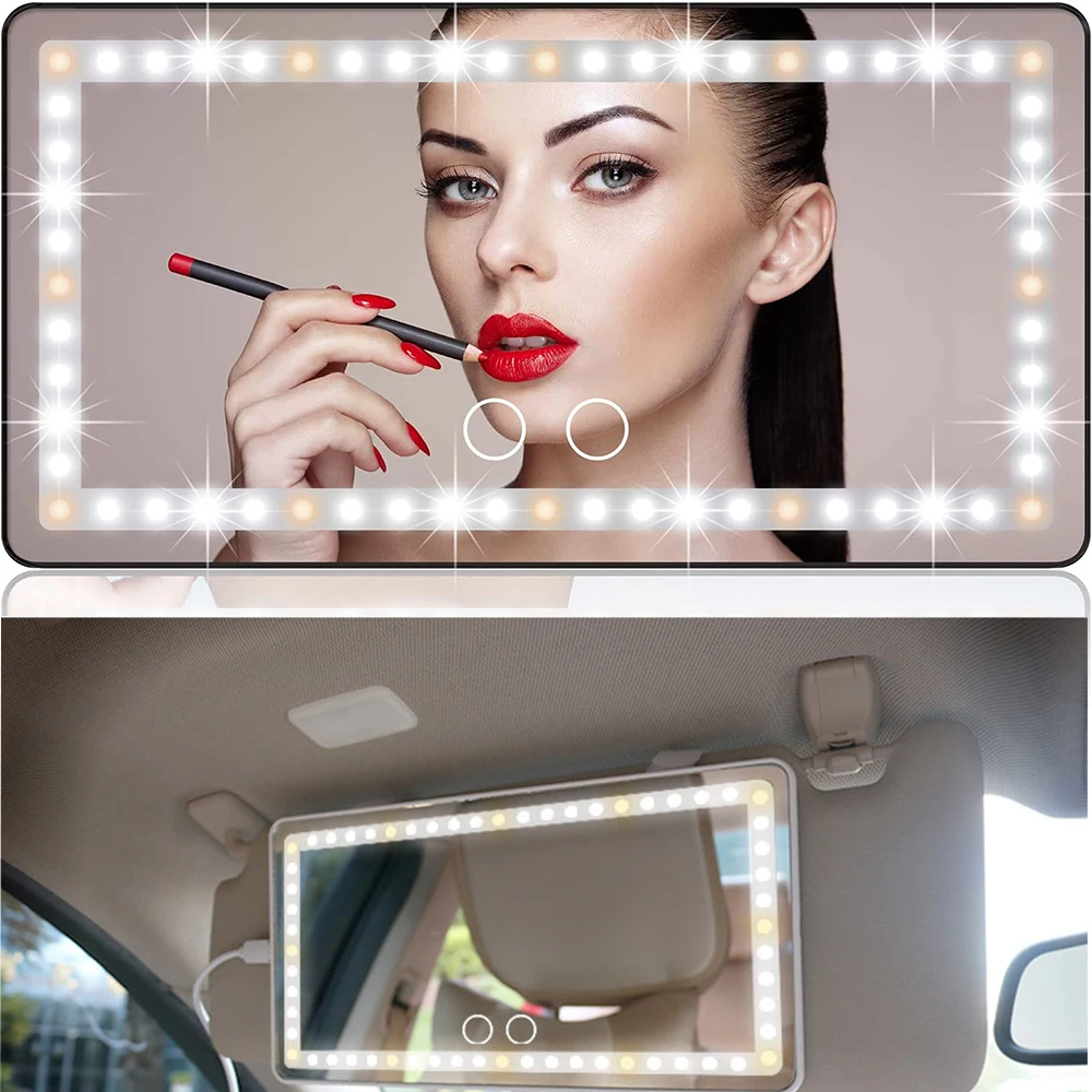 

Car Sun Visor Mirror USB Rechargeable Cosmetic Makeup Mirror Touch Screen with 3 Light Modes Clip-on Rear Wireless Review Mirror