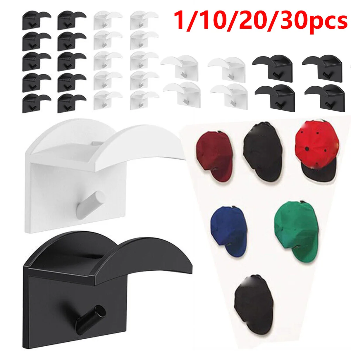 

1/5/10/20/30 шт. клейкие крючки для бейсбольных кепок, стеллаж для дисплея для настенных дверных держателей, органайзер для хранения в шкафу, шапки для хранения, поддержка